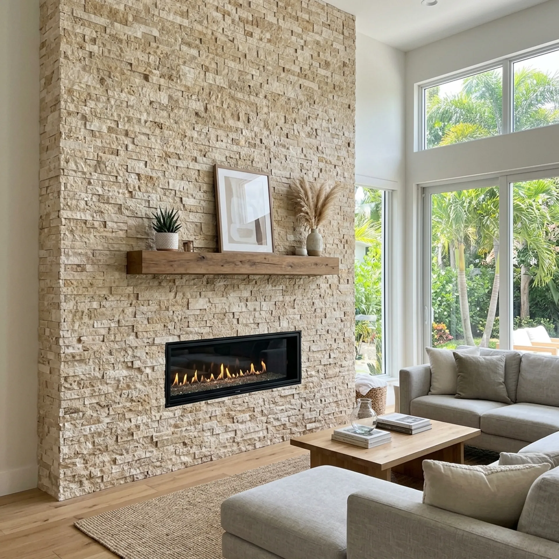 Fireplace stone veneer installation in Miami