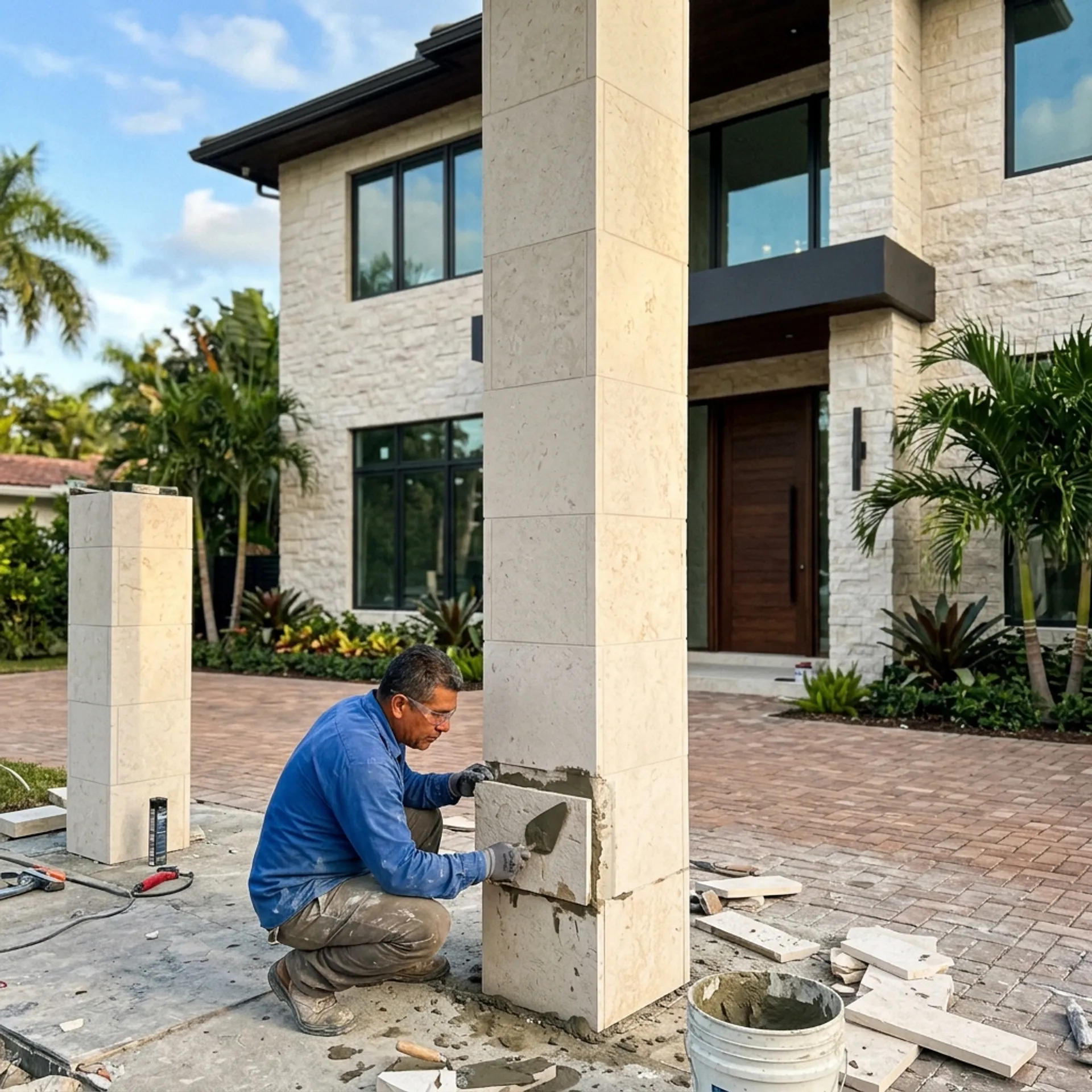 Miami Stone Veneer masonry crew