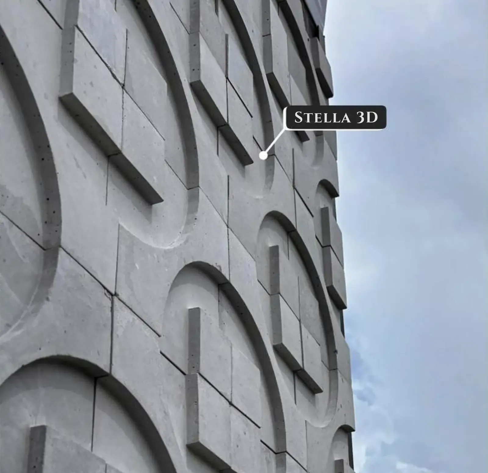 Sculptural concrete panel facade on a commercial building